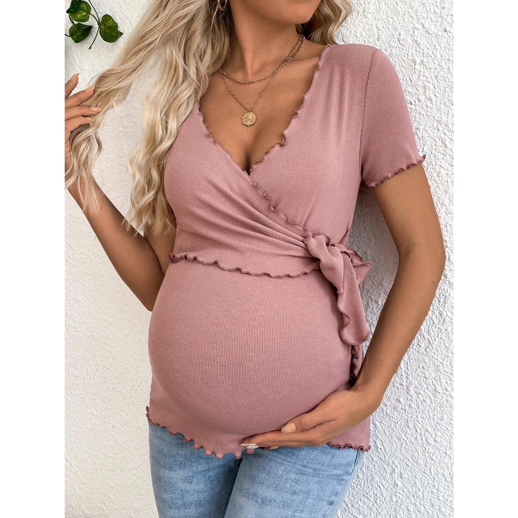 Maternity short-sleeved casual sportswear, cute summer style, breastfeeding-friendly maternity dress