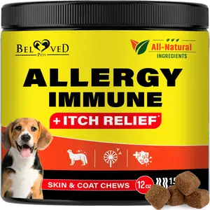 Dog Anti Itch & Allergy Relief Chewable Supplement 250g - Supports Skin Relief, Probiotics & Omega-3, No Wheat, Suitable for All Ages