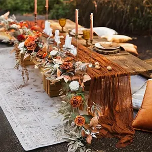 1/2/3/6/12 Pcs Caramel Color Table Runner Anti Wrinkle Wedding, Bridal, Birthday Party Rebuchle Table Centerpiece with Table Cloth