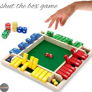 JIAJCHUF Shut The Box Game Wooden Board Game Tabletop Games | Large 4-Panel Set with 8 Dice & Instructions | for 1-4 Players | Fun Family Pub Party Table Game Math Game for Kids & Adults Board Game Blocks