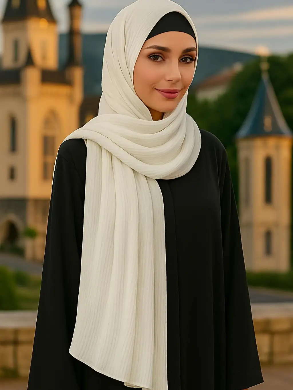 Elegant Chiffon Striped Hijab Scarf - Muslim Fashion Shawl Wrap for Eid Party & Daily Wear - Lightweight Soft Breathable One Size Fits Most