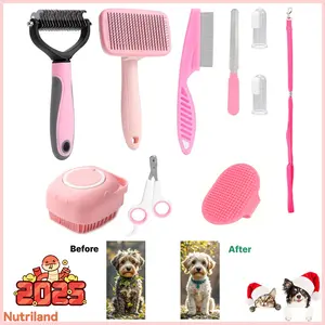 Nutriland 8+2PCS Pet Grooming Tool Set, Bathroom Puppy cat Washing Massage Dispenser Grooming Shower Brush Soft Silicone Dog Brush Pet Shampoo Massager Bath Brush