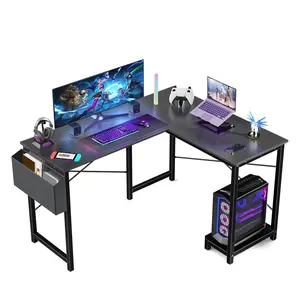 DingdingO L Shaped Computer Desk - Gaming Table Corner Desk 50 Inch PC Writing Black Desk Study Desks with Wooden Desktop CPU Stand Side Bag Reversible for Home Office Dorm Small Space