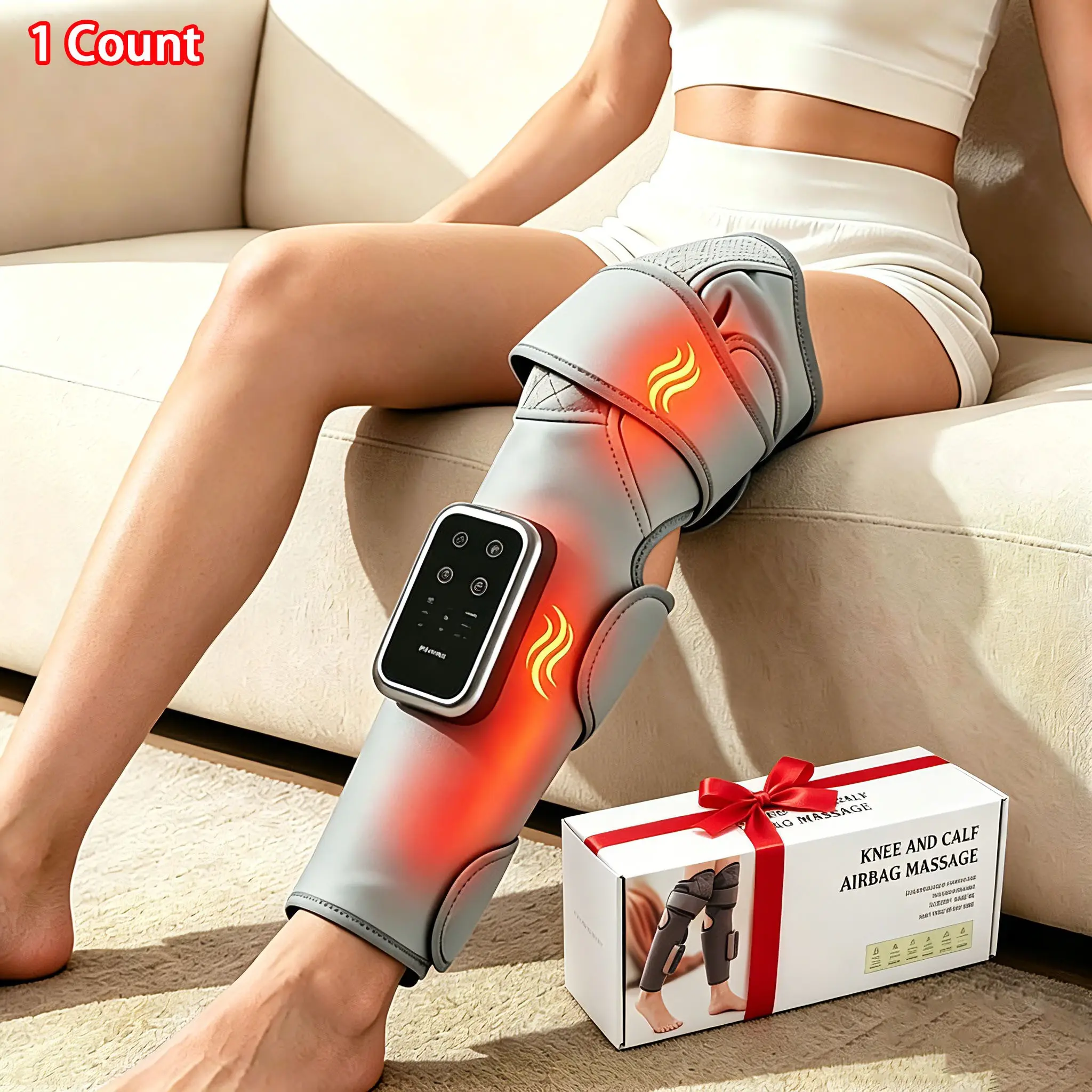 Air Pressure Leg Massager with Heat & Compression, Cordless Heated Knee Calf Leg Massage Wrap Device, 3 Heat 3 Modes 3 Intensities, Knee Pain Tool, Massagetool, Gifts for Men Women Dad Mom, 1 Count