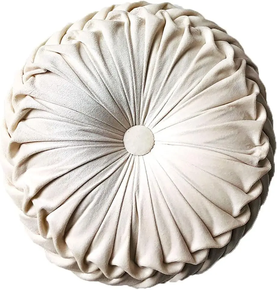 Round Throw Pillow   Decoration Pleated Round Pillow Cushion for Couch Chair Bed  Beige