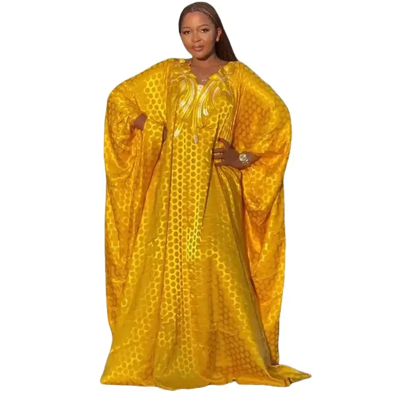 Women's 2026 Luxury Floral Jacquard Dubai Abaya, Formal Polyester Maxi Dress with Headscarf - African Muslim Fashion Caftan for Evening Parties (Marocain Boubou Djellaba), Floral Jacquard Abaya