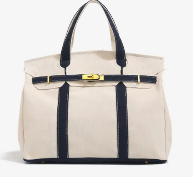 2026 New Arrival Canvas Tote Bag for Women Luxurious Niche Design Color-Blocked Handbag Spacious Commuter Tote Versatile Everyday Bag with Intentional Distressed Look & Lightweight Material