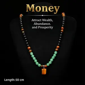 Money Attraction Necklace With GreenAventurine & Tiger Eye Pendant Healing Crystal Stone ，Anniversary, Vacation &Theme Parties Jewelry Charms Abundance Crystal bracelet，Long Chain，Sweater chain，Ideal Gift Jewelry for Men and Women