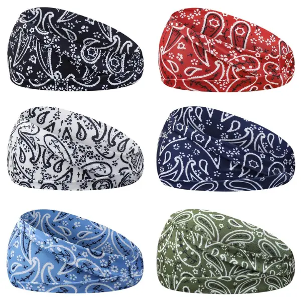 6PCS Boho Paisley Headbands – Wide, Elastic, Sweat-Wicking Wraps for Men & Women | Yoga, Gym, Running, Festival, Workout Hair Bands | Unisex & Trendy
