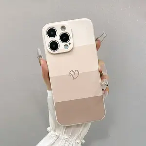Heart-Design Color Block Stitching TPU Phone Case, Full Protection Smartphone Casing, Unisex Cellphone Handheld Accessories Compatible with iPhone 16/15/14/13/12/11/XS