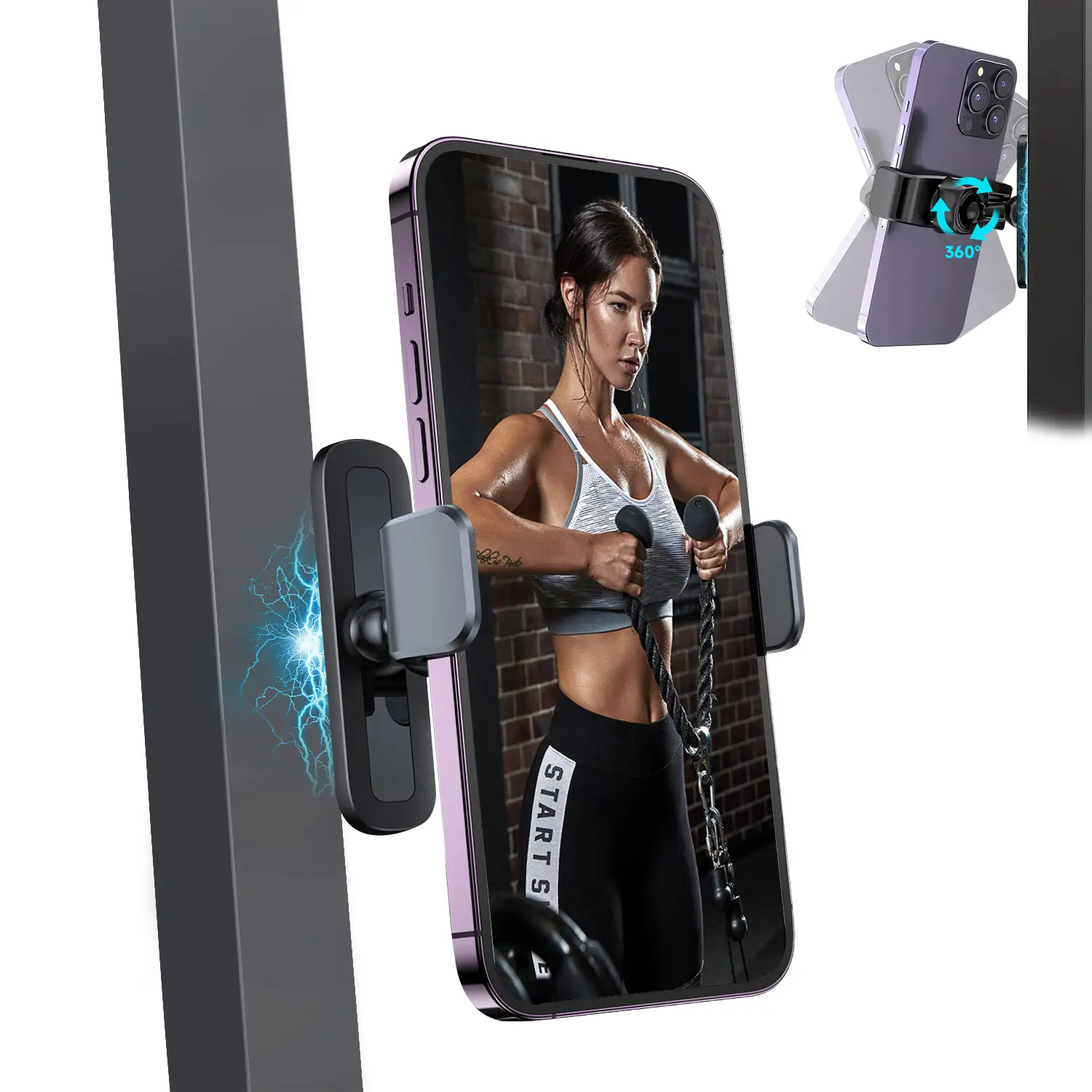 2025 Upgraded Gym Magnetic Phone Holder, 360 Adjustable, Compatible with 4.7-6.5" Smartphones, Alloy Base and Joint, Black-Christmas gift, New Year Gi
