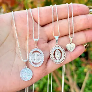 Renza 925 Fine Silver San Benedict Cross Pendant Jewelry with Free 18-in Unisex Italian Silver Chain, Fine Jewelry for Casual Religious Wear