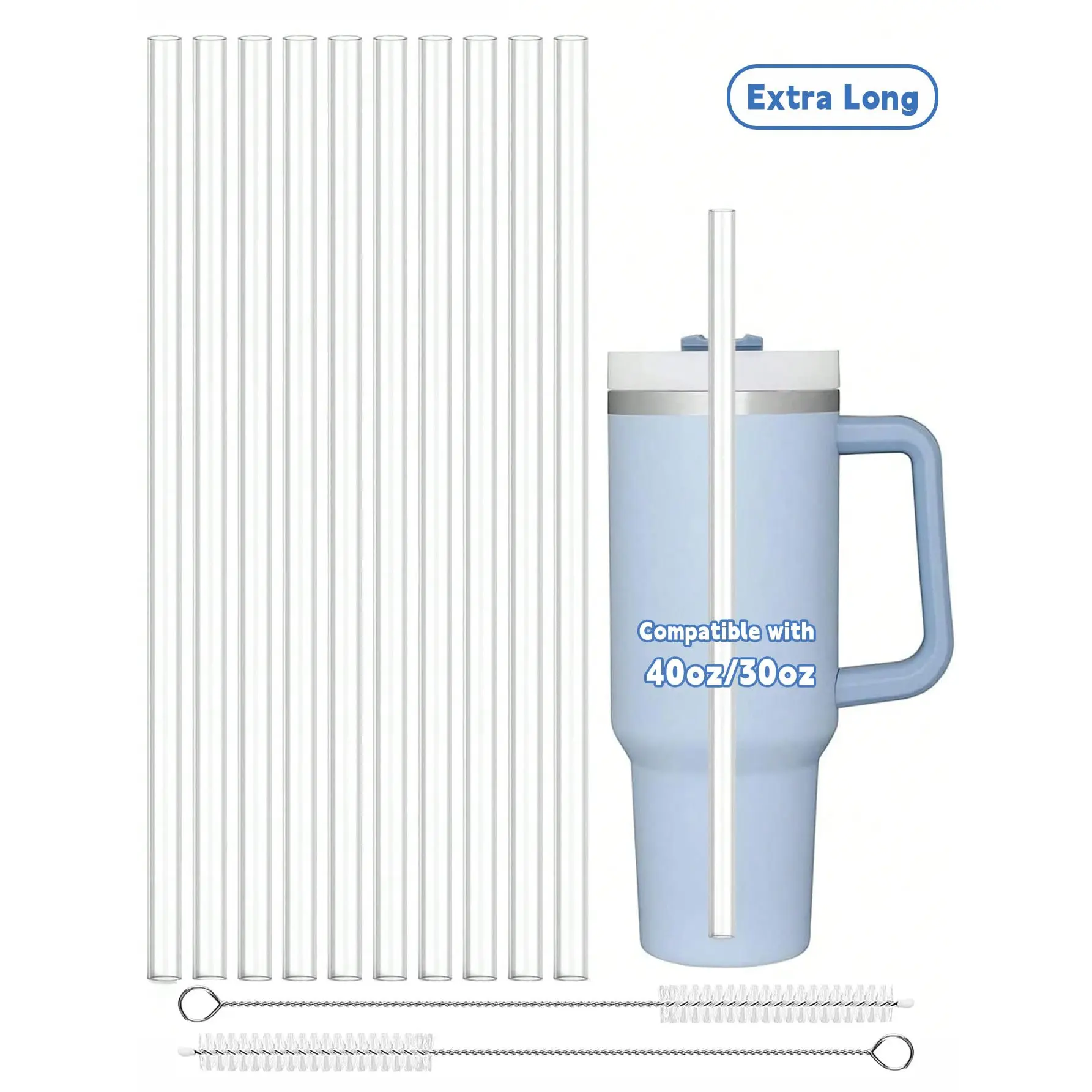 2/4/6/10-Pack Replacement Straws Compatible with Stanley 40oz/30oz Tumbler Cups, Reusable Plastic Straws with Cleaning Brush, Durable Drinking Accessories, Drinking Gadgets