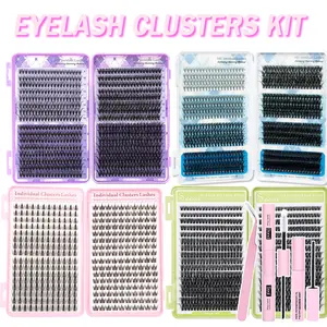 2272PCS DIY Lashes Gift Set, 10-100d & Manga Lash Clusters, 4 Boxes, Eyelash Clusters for Eyelash Extensions, Soft and Lightweight, Long-Lasting, D-Curl, Mixed Eyelashes Clusters Kit, Includes Bond, Seal, Remover & Tweezers, Cosmetic Eyelashes