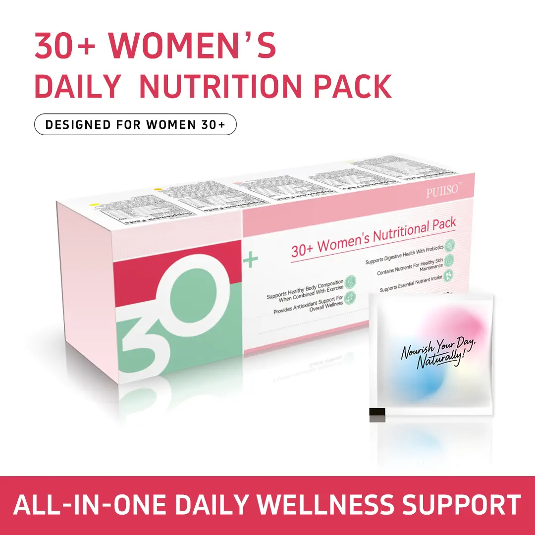 Puiiso Women's 30+ Multivitamin Stack - 5-in-1 Nicotine-Free Dietary Blend with Minerals, Probiotics, EGCG, White Tomato Yeast, Collagen, Fish, Gut Support, Anti-Aging, 30-Day Individually Wrapped Multi-Pack, Prop 65 Safe, Easy to Integrate