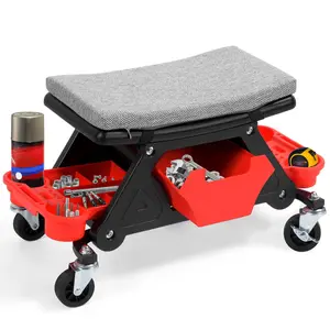 CCIYU Mechanics Stool, 300 LBS Capacity Rolling Mechanic Seat with 4" Wheels, with Three Slide Out Tool Trays and Drawer Home Repairing Kit