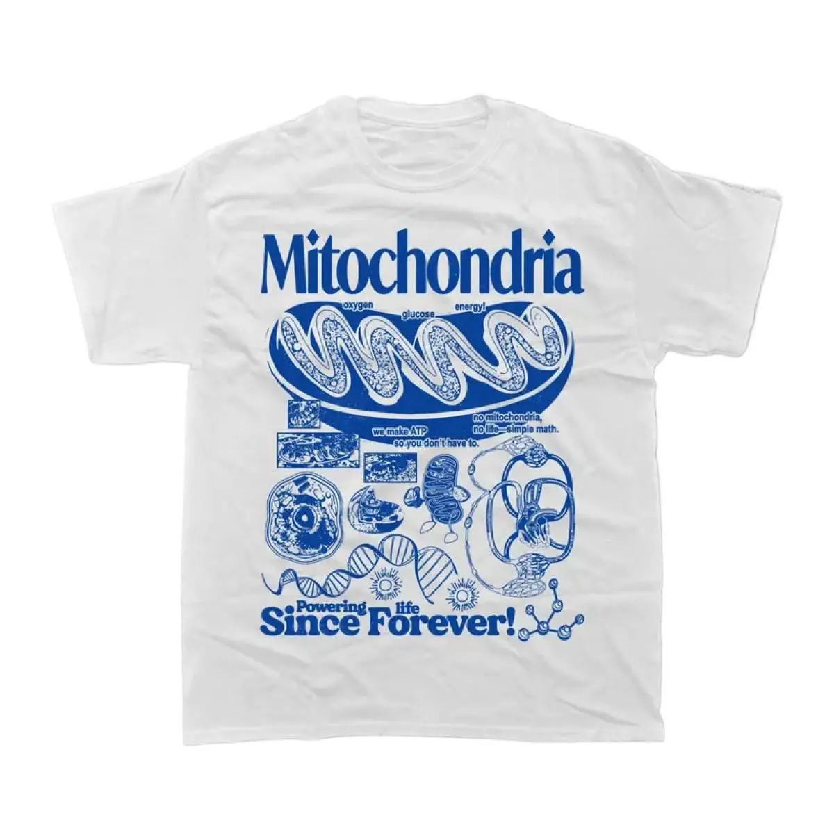 Men's Vintage Graphic T-Shirt with Mitochondria Biology Print, Casual Round Neck Streetwear, Soft Menswear Gift for Geeks
