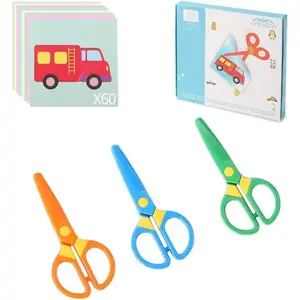 3-Pack Toddler Safety Scissors Kit - Child-Safe Preschool Training Scissors & 60 Sheets Paper Cutting | Ergonomic Blunt Tips, Early Childhood Development Tools for Kids 2-5 Years