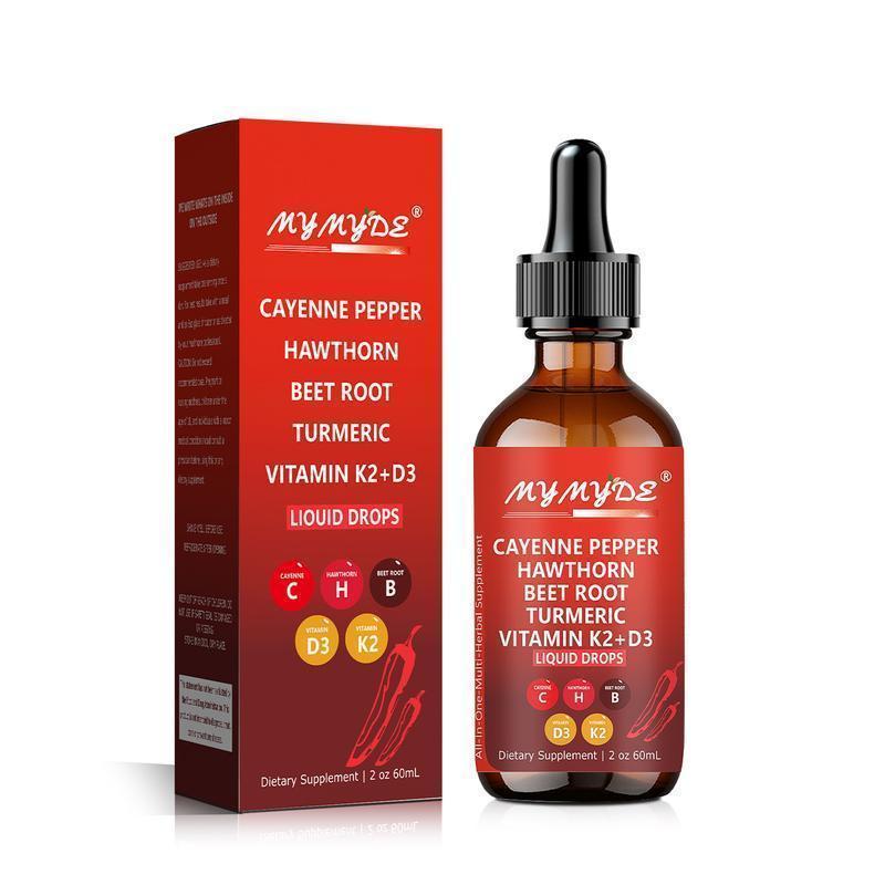 Cayenne Pepper Supplement Liquid Drops + Hawthorn Berry, Vitamin D3 K2 Organic Beet Root Powder, Ceylon Cinnamon, Turmeric Curcumin, Panax Ginseng Healthcare Dietary Edible Scented Oil Diffusers