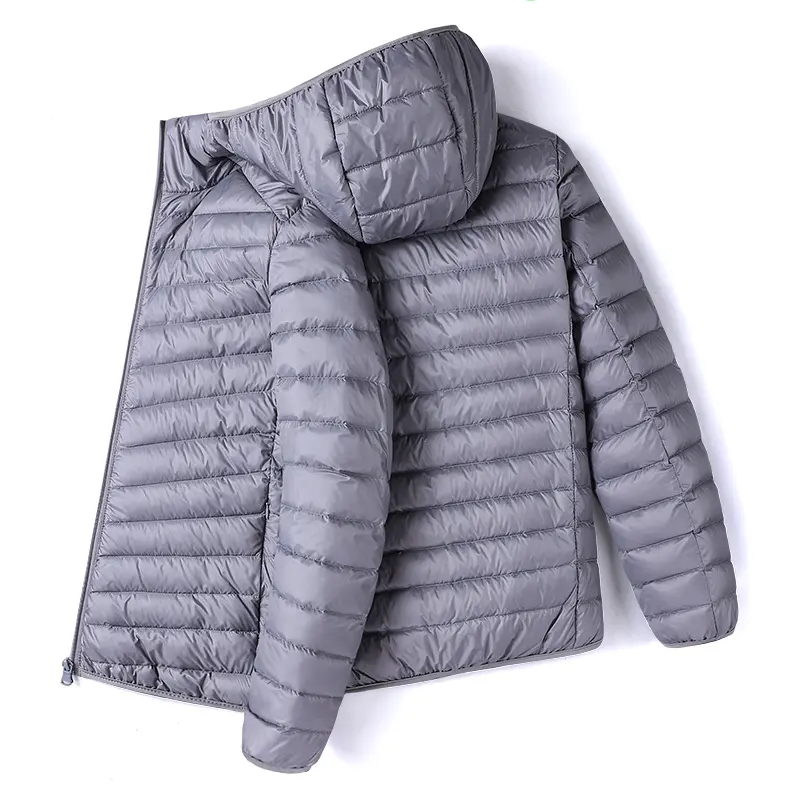Men's Plain Hooded Down Jacket, A Lightweight, Packable, and Windproof Puffer Coat for Outdoor Travel and Daily Wear, Tops