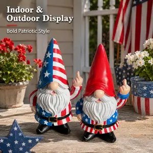 Patriotic Resin Gnome Figurines, American Flag Garden Decor, Garden Gnomes, Hand-Painted Blue, Indoors Outdoors, Independence Day Gift, Figure Decor