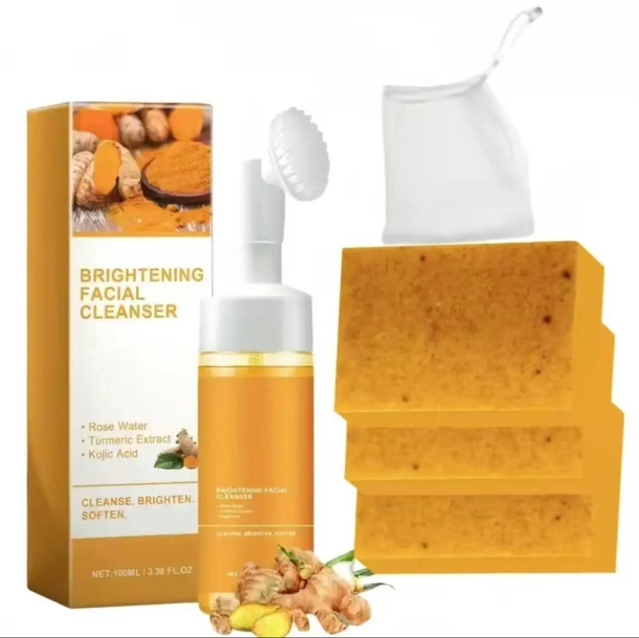 Turmeric Skincare Set -Two-Piece Set with Turmeric Cleansing Mousse & Turmeric Soap, Perfect for Facial Cleansing, Hydrate Comfort Cleanser