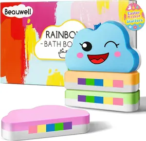 Rainbow Bath Bombs for Kids, Handmade 4 Pcs Kid Bath Bombs Gift Set, Easter Basket Stuffers Easter Gifts for Kids Teens Girls Toddler Rainbow Bubble Fizzy