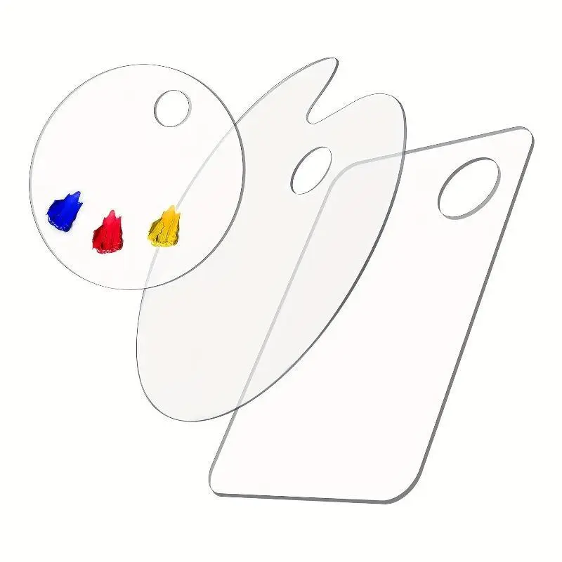 1pc Clear Acrylic Artist Paint Palette with Thumb Hole - Non-Stick, Easy Clean, Versatile Shape Options (Circular, Rectangular, Elliptical) for Oil, Watercolor, Craft, DIY Art Painting - Perfect for Beginners and Professionals Alike