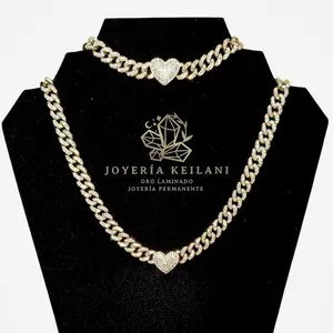 Corazon Monaco Oro Laminado Necklace and Bracelet with Heart Pendant