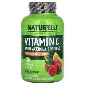 NATURELO Vitamin C With Acerola Cherries Plus Citrus Bioflavonoids, 180 Vegetarian Capsules