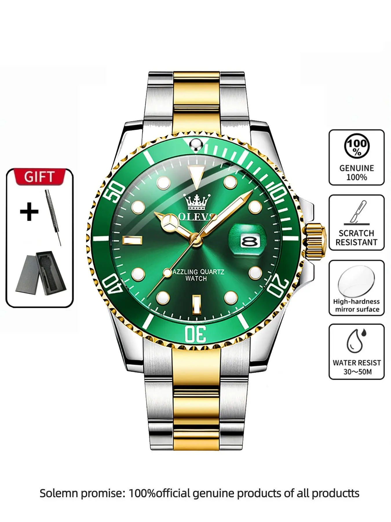 Men's Business Fashion Watches Round Dial Analog Quartz Watch, Luminous Date Wristwatch, Waterproof Luminous Date Display Watch for Party, Daily Decor, Trendy All-match & Exquisite Watch for Birthday Gift with Box