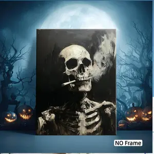 Vintage Gothic Dark Academy Canvas Art Print, Retro Plant Skull Poster, Unframed Wall Decor, Classic Style, No Frame Included