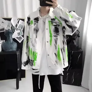 Fashionable high-end tie-dye denim jacket men's spring and autumn new graffiti loose fashion casual cargo jacket