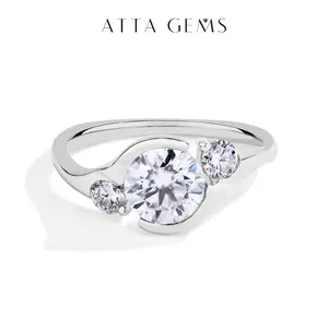 Women's 1.2CT Brilliant Cut D Color VVS1 Sparkling Moissanite Artificial Gemstone Statement Ring - Cluster Stone Engagement-Wedding Daily Wear Birthday Present R154, Cluster Stone Engagement Ring
