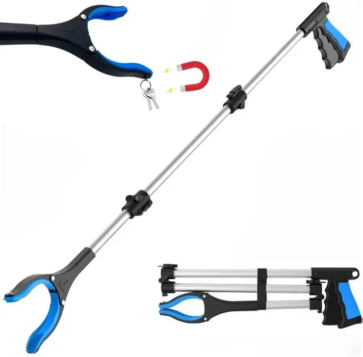 2025 Upgraded Extra Long Grabber Reacher Tool, 32" with Magnet, Wide Jaw & 96 Grip Points, Foldable Trash Pickup Tool with Textured Rubberized Ends, Lightweight Metal Bar Innovative Design