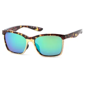 Leopard Print Polarized Sunglasses – Gentle Monster Style Ice Blue Lens, UV Protection Lightweight TR90 Frame for Men Women Driving Fishing