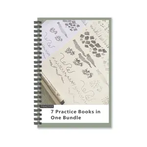 Set of 7 Drawing Practice Books, Art Sketch Book, over 100 Pages with Painting Techniques and Exercises, Vintage Line Paper, Art Supplies, Doodle Books