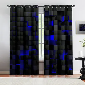 Abstract technology style background pattern composed of three-dimensional blocks, 2 curtain sets, Grommet Curtains, suitable for living room, balcony, and bedroom windows, perfect for home, seasonal, holiday room decoration