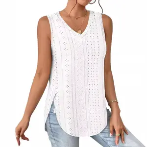 Women's summer vest, hollow sleeveless V-neck casual loose solid color, a must for beach vacation hawaii brandy melville