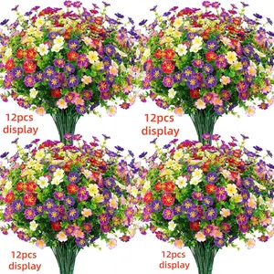 Realistic Artificial Eucalyptus & Pentagonal Flower Bushes, Plastic Faux Flowers, Fake Flowers, 12 Pack UV Protected Fade-Resistant, Outdoor Greenery, Low Maintenance
