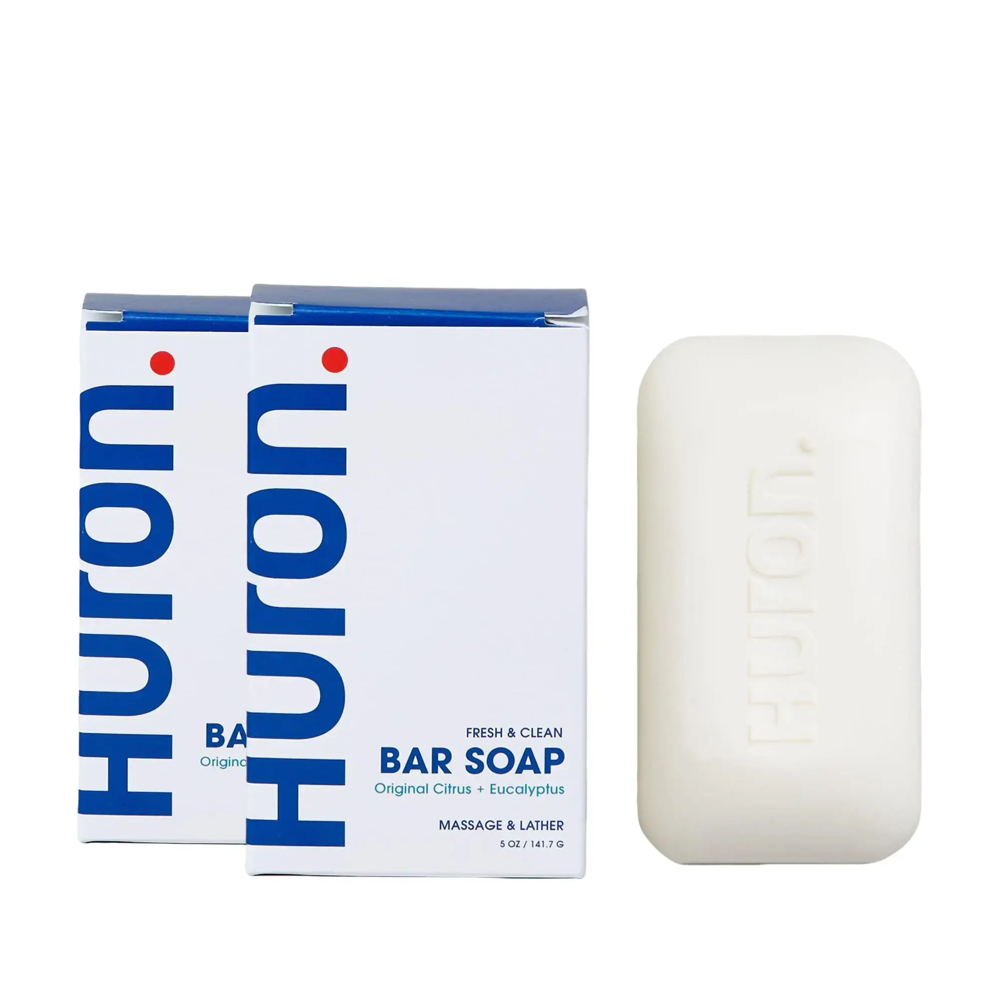 Huron Triple-Milled Bar Soap 2-Pack - 5 oz Each, Long-Lasting Moisturizing Facial Cleanser, Infused with Witch Hazel, Shea Butter, Coconut Oil, Citrus + Eucalyptus