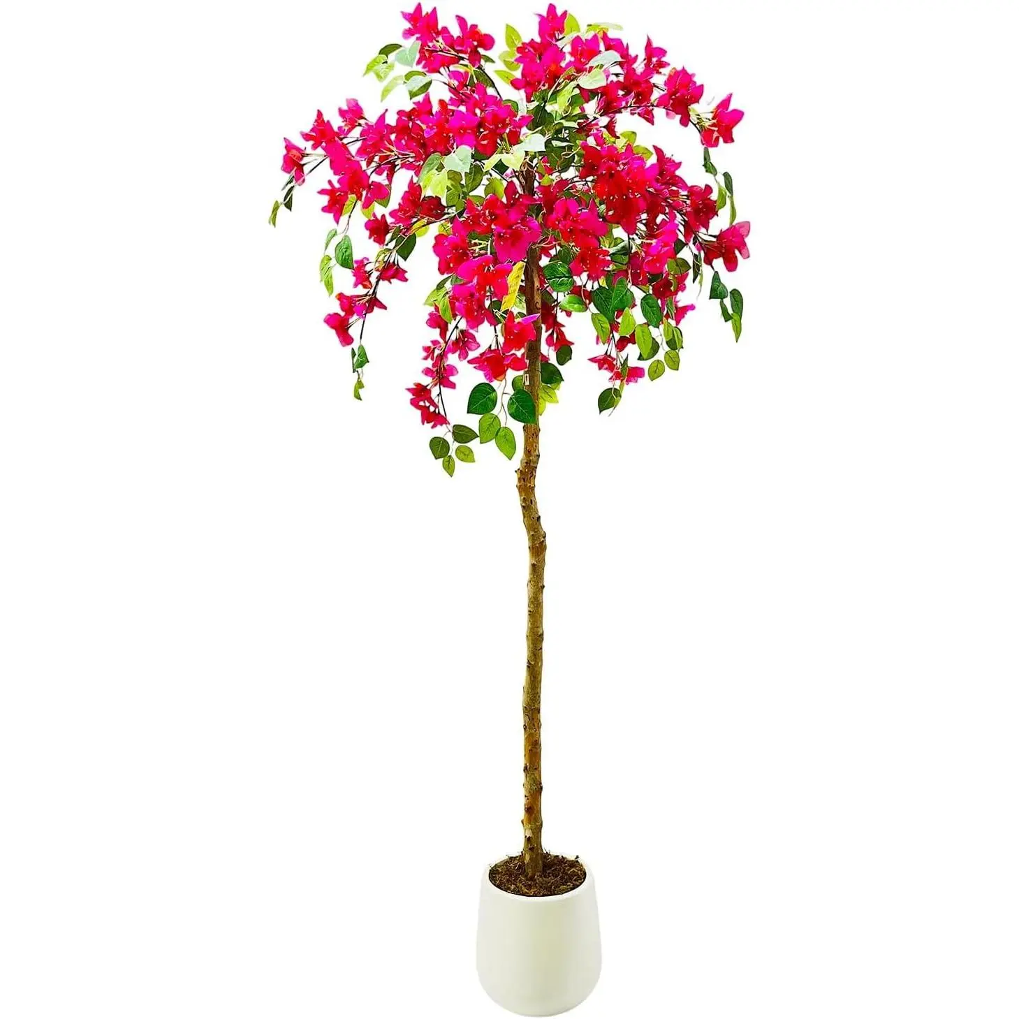 GARVEE 120cm Pink Plastic Artificial Bougainvillea Tree with White Pot, Realistic Flowers, Green Leaves, Low-Care Indoor-Outdoor Room Decor Piece