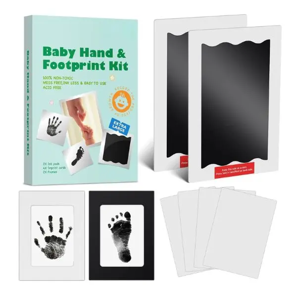 Baby Handprint and Footprint Kit, 8PCS Large Inkless Baby Hand & Foot Print Kit with Photo Frames, Clean Touch Safe Newborn Keepsake, Baby Memory Gift for Boys Girls, Baby Shower Gift for New Parents