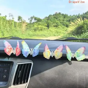 6 Pcs Gradient Sheer Fabric Butterfly Ornament Delicate Moving Butterfly Design For Car Air Vent And Household Interior Decoration