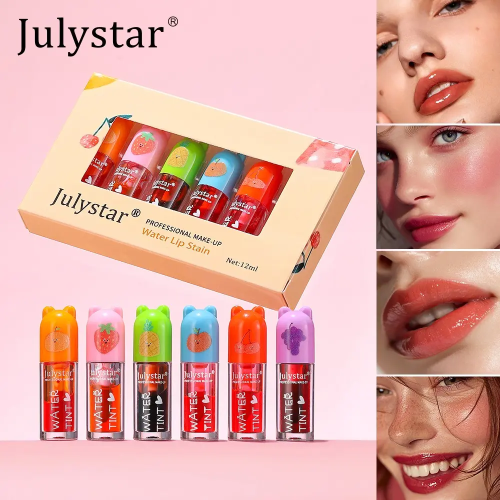 Juicy Fruit Scented Liquid Lip Stain Makeup Set, 6 Colors Long Lasting Tint, Yummy Fruity Flavors Mini Glossy Juicy Lipgloss Collection, Lip Products, Lip Shine Glossy, Perfect for Everyday Use