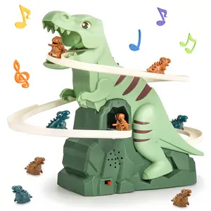 Electric dinosaur stair climbing toy, small dinosaur queue, slide track assembly, 3-6 year old children's gift includes 3 small dinosaurs