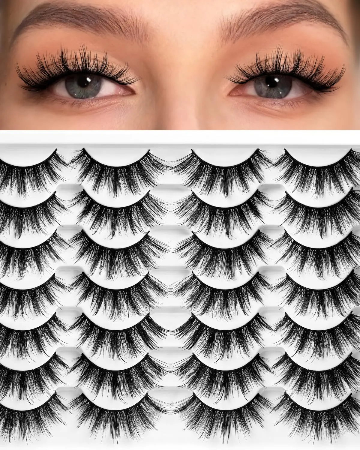 14 Pairs Faux Mink False Eyelashes, Handmade Fluffy Cat Eye Strip Lashes, Natural Look Wispy Reusable Lightweight Eyelashes For Everyday Makeup
