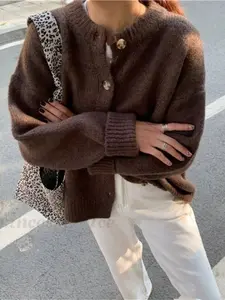 Women's Vintage Loose Knit Commuter Cardigan, Fall & Winter Casual Street Style, Old Money Style New Year & Christmas Sweater