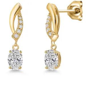 Gem Stone King 10K Yellow Gold 6X4MM Oval Cut Gemstone Birthstone and White Lab Grown Diamond Infinity Dangle Earrings for Women | Gold Earrings For Women