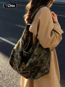 Simple and stylish everyday camouflage pattern tote bag, women's casual large-capacity shoulder crossbody bag, Boho Shoulder Bag, Bohemian Crossbody Purse